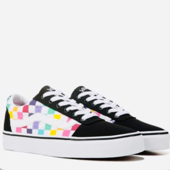 rainbow checkered vans high tops